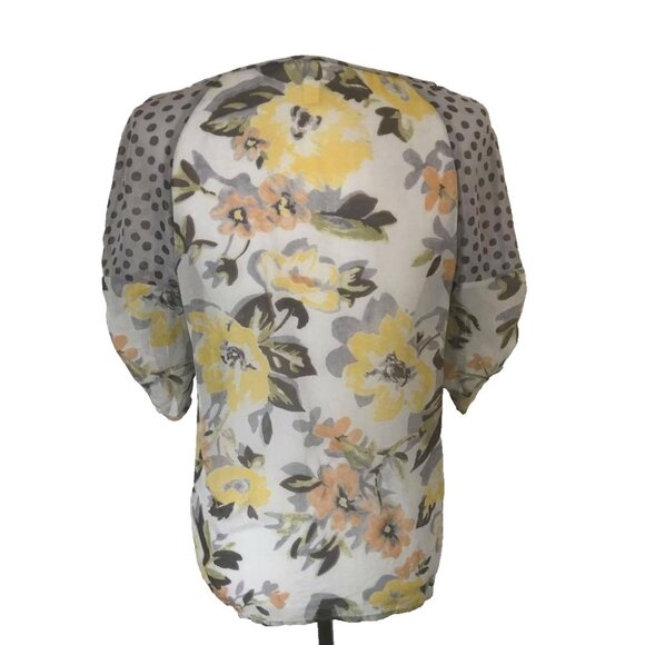 ANTHROPOLOGIE Edme & Esyllte 100% Silk Blouse Top Size S Semi Sheer Gray Floral - Picture 5 of 7